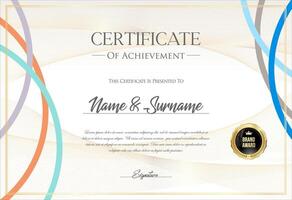 Certificate with golden seal and colorful design border vector