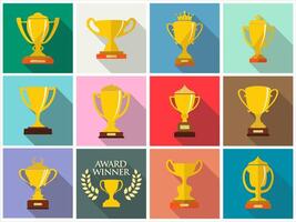 Sports trophies and awards in flat design style vector illustration