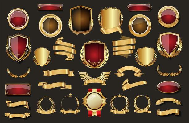 Collection of golden badge vector illustration collection