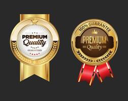 Collection of quality golden badges isolated on white background vector illustration