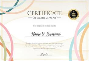 Certificate with golden seal and colorful design border vector