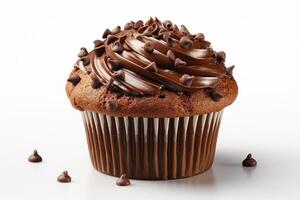 AI generated Chocolate muffin cup cake on white background photo