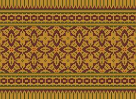 Cross Stitch Embroidery. Ethnic Patterns. Native Style. Traditional Design for texture, textile, fabric, clothing, Knitwear, print. Geometric Pixel Horizontal Seamless Vector. vector