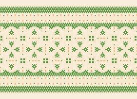 Cross Stitch Border. Embroidery Cross Stitch. Ethnic Patterns. Geometric Ethnic Indian pattern. Native Ethnic pattern.Texture Textile Fabric Clothing Knitwear print. Pixel Horizontal Seamless Vector. vector