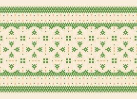 Cross Stitch Border. Embroidery Cross Stitch. Ethnic Patterns. Geometric Ethnic Indian pattern. Native Ethnic pattern.Texture Textile Fabric Clothing Knitwear print. Pixel Horizontal Seamless Vector. vector