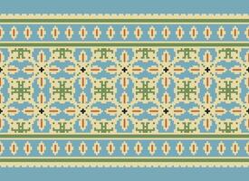 Cross Stitch Embroidery. Ethnic Patterns. Native Style. Traditional Design for texture, textile, fabric, clothing, Knitwear, print. Geometric Pixel Horizontal Seamless Vector. vector