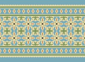 Cross Stitch Embroidery. Ethnic Patterns. Native Style. Traditional Design for texture, textile, fabric, clothing, Knitwear, print. Geometric Pixel Horizontal Seamless Vector. vector