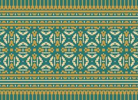 Cross Stitch Embroidery. Ethnic Patterns. Native Style. Traditional Design for texture, textile, fabric, clothing, Knitwear, print. Geometric Pixel Horizontal Seamless Vector. vector