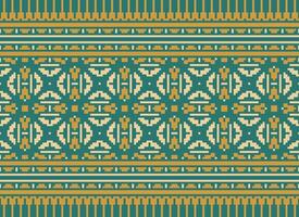 Cross Stitch Embroidery. Ethnic Patterns. Native Style. Traditional Design for texture, textile, fabric, clothing, Knitwear, print. Geometric Pixel Horizontal Seamless Vector. vector