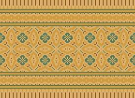 Cross Stitch Embroidery. Ethnic Patterns. Native Style. Traditional Design for texture, textile, fabric, clothing, Knitwear, print. Geometric Pixel Horizontal Seamless Vector. vector