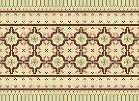 Ethnic Geometric Seamless Fabric Pattern Cross Stitch. Ikat Embroidery Oriental Pixel Pattern Cream Background. Abstract,vector,illustration. Texture,cross Stitch,scarf,decoration,motifs,wallpaper. vector