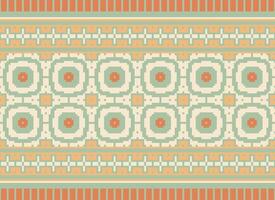 Ethnic Geometric Seamless Fabric Pattern Cross Stitch. Ikat Embroidery Oriental Pixel Pattern Cream Background. Abstract,vector,illustration. Texture,cross Stitch,scarf,decoration,motifs,wallpaper. vector