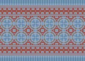 Ethnic Geometric Seamless Fabric Pattern Cross Stitch. Ikat Embroidery Oriental Pixel Pattern Cream Background. Abstract,vector,illustration. Texture,cross Stitch,scarf,decoration,motifs,wallpaper. vector