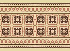 Ethnic Geometric Seamless Fabric Pattern Cross Stitch. Ikat Embroidery Oriental Pixel Pattern Cream Background. Abstract,vector,illustration. Texture,cross Stitch,scarf,decoration,motifs,wallpaper. vector