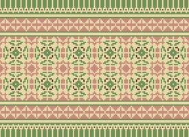 Ethnic Geometric Seamless Fabric Pattern Cross Stitch. Ikat Embroidery Oriental Pixel Pattern Cream Background. Abstract,vector,illustration. Texture,cross Stitch,scarf,decoration,motifs,wallpaper. vector