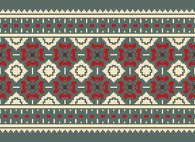 Cross Stitch Embroidery. Ethnic Patterns. Native Style. Traditional Design for texture, textile, fabric, clothing, Knitwear, print. Geometric Pixel Horizontal Seamless Vector. vector
