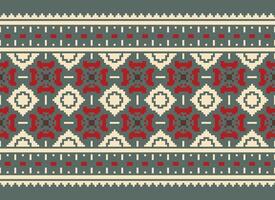 Cross Stitch Embroidery. Ethnic Patterns. Native Style. Traditional Design for texture, textile, fabric, clothing, Knitwear, print. Geometric Pixel Horizontal Seamless Vector. vector