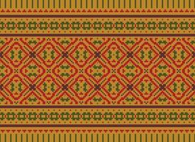 Cross Stitch Border. Embroidery Cross Stitch. Ethnic Patterns. Geometric Ethnic Indian pattern. Native Ethnic pattern.Texture Textile Fabric Clothing Knitwear print. Pixel Horizontal Seamless Vector. vector
