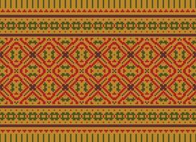 Cross Stitch Border. Embroidery Cross Stitch. Ethnic Patterns. Geometric Ethnic Indian pattern. Native Ethnic pattern.Texture Textile Fabric Clothing Knitwear print. Pixel Horizontal Seamless Vector. vector