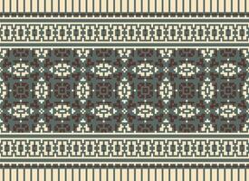 Cross Stitch Embroidery. Ethnic Patterns. Native Style. Traditional Design for texture, textile, fabric, clothing, Knitwear, print. Geometric Pixel Horizontal Seamless Vector. vector