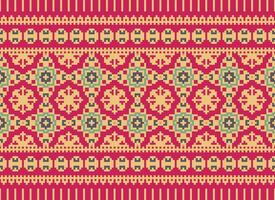 Cross Stitch Embroidery. Ethnic Patterns. Native Style. Traditional Design for texture, textile, fabric, clothing, Knitwear, print. Geometric Pixel Horizontal Seamless Vector. vector