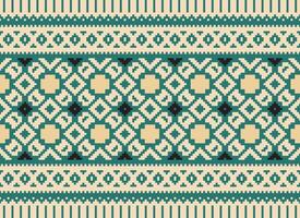 Cross Stitch Embroidery. Ethnic Patterns. Native Style. Traditional Design for texture, textile, fabric, clothing, Knitwear, print. Geometric Pixel Horizontal Seamless Vector. vector