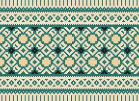 Cross Stitch Embroidery. Ethnic Patterns. Native Style. Traditional Design for texture, textile, fabric, clothing, Knitwear, print. Geometric Pixel Horizontal Seamless Vector. vector