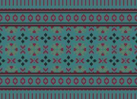Cross Stitch Embroidery. Ethnic Patterns. Native Style. Traditional Design for texture, textile, fabric, clothing, Knitwear, print. Geometric Pixel Horizontal Seamless Vector. vector