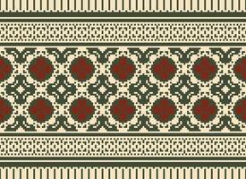 Cross Stitch Embroidery. Ethnic Patterns. Native Style. Traditional Design for texture, textile, fabric, clothing, Knitwear, print. Geometric Pixel Horizontal Seamless Vector. vector