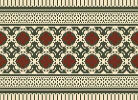 Cross Stitch Embroidery. Ethnic Patterns. Native Style. Traditional Design for texture, textile, fabric, clothing, Knitwear, print. Geometric Pixel Horizontal Seamless Vector. vector