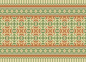 Cross Stitch Embroidery. Ethnic Patterns. Native Style. Traditional Design for texture, textile, fabric, clothing, Knitwear, print. Geometric Pixel Horizontal Seamless Vector. vector