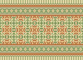 Cross Stitch Embroidery. Ethnic Patterns. Native Style. Traditional Design for texture, textile, fabric, clothing, Knitwear, print. Geometric Pixel Horizontal Seamless Vector. vector