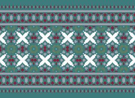 Cross Stitch Embroidery. Ethnic Patterns. Native Style. Traditional Design for texture, textile, fabric, clothing, Knitwear, print. Geometric Pixel Horizontal Seamless Vector. vector