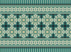 Cross Stitch Embroidery. Ethnic Patterns. Native Style. Traditional Design for texture, textile, fabric, clothing, Knitwear, print. Geometric Pixel Horizontal Seamless Vector. vector