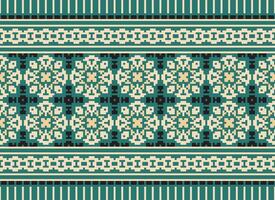 Cross Stitch Embroidery. Ethnic Patterns. Native Style. Traditional Design for texture, textile, fabric, clothing, Knitwear, print. Geometric Pixel Horizontal Seamless Vector. vector