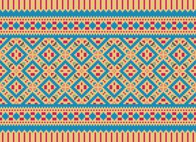 Cross Stitch Embroidery. Ethnic Patterns. Native Style. Traditional Design for texture, textile, fabric, clothing, Knitwear, print. Geometric Pixel Horizontal Seamless Vector. vector