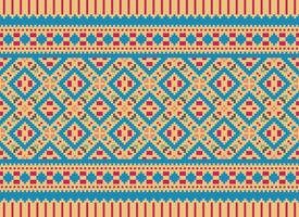 Cross Stitch Embroidery. Ethnic Patterns. Native Style. Traditional Design for texture, textile, fabric, clothing, Knitwear, print. Geometric Pixel Horizontal Seamless Vector. vector