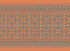 Cross Stitch Border. Embroidery Cross Stitch. Ethnic Patterns. Geometric Ethnic Indian pattern. Native Ethnic pattern.Texture Textile Fabric Clothing Knitwear print. Pixel Horizontal Seamless Vector. vector