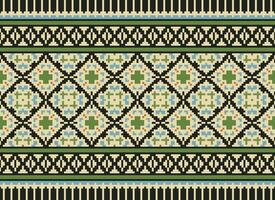 Cross Stitch Embroidery. Ethnic Patterns. Native Style. Traditional Design for texture, textile, fabric, clothing, Knitwear, print. Geometric Pixel Horizontal Seamless Vector. vector