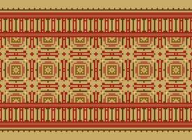 Cross Stitch Border. Embroidery Cross Stitch. Ethnic Patterns. Geometric Ethnic Indian pattern. Native Ethnic pattern.Texture Textile Fabric Clothing Knitwear print. Pixel Horizontal Seamless Vector. vector