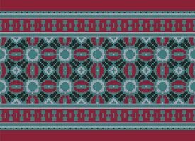 Cross Stitch Embroidery. Ethnic Patterns. Native Style. Traditional Design for texture, textile, fabric, clothing, Knitwear, print. Geometric Pixel Horizontal Seamless Vector. vector