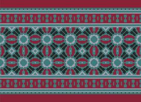 Cross Stitch Embroidery. Ethnic Patterns. Native Style. Traditional Design for texture, textile, fabric, clothing, Knitwear, print. Geometric Pixel Horizontal Seamless Vector. vector