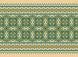 Cross Stitch Embroidery. Ethnic Patterns. Native Style. Traditional Design for texture, textile, fabric, clothing, Knitwear, print. Geometric Pixel Horizontal Seamless Vector. vector