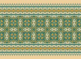 Cross Stitch Embroidery. Ethnic Patterns. Native Style. Traditional Design for texture, textile, fabric, clothing, Knitwear, print. Geometric Pixel Horizontal Seamless Vector. vector