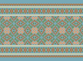 Cross Stitch Border. Embroidery Cross Stitch. Ethnic Patterns. Geometric Ethnic Indian pattern. Native Ethnic pattern.Texture Textile Fabric Clothing Knitwear print. Pixel Horizontal Seamless Vector. vector