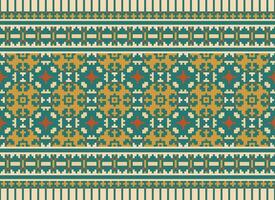 Cross Stitch Embroidery. Ethnic Patterns. Native Style. Traditional Design for texture, textile, fabric, clothing, Knitwear, print. Geometric Pixel Horizontal Seamless Vector. vector