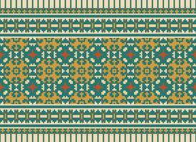 Cross Stitch Embroidery. Ethnic Patterns. Native Style. Traditional Design for texture, textile, fabric, clothing, Knitwear, print. Geometric Pixel Horizontal Seamless Vector. vector