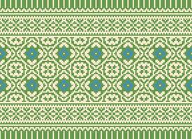 Cross Stitch Border. Embroidery Cross Stitch. Ethnic Patterns. Geometric Ethnic Indian pattern. Native Ethnic pattern.Texture Textile Fabric Clothing Knitwear print. Pixel Horizontal Seamless Vector. vector