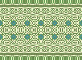 Cross Stitch Border. Embroidery Cross Stitch. Ethnic Patterns. Geometric Ethnic Indian pattern. Native Ethnic pattern.Texture Textile Fabric Clothing Knitwear print. Pixel Horizontal Seamless Vector. vector