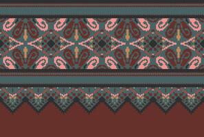 Cross Stitch. Geometric ethnic patterns. Design for Saree, Patola, Sari, Dupatta, Vyshyvanka, rushnyk, dupatta, Clothing, fabric, batik, Knitwear, Embroidery, Ikkat, Pixel pattern. Traditional Design. vector